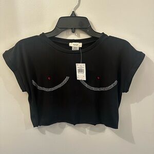 🩷 3/$15 TeenBell Black Crop Top with Rhinestone Accents